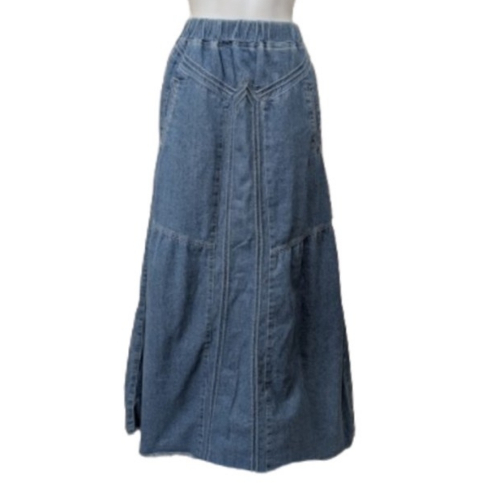 NWT Chartou Denim A Line Maxi Skirt S Festival Bohemian Western Festival drs20 - Picture 5 of 10